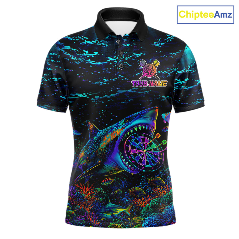 Personalized Ocean Blue Holographic Dartboard Mens Darts Shirt Custom Funny Shark Dart Team Jerseys NYN3203