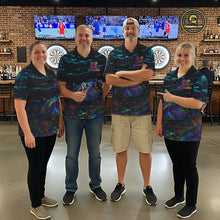 Load image into Gallery viewer, Personalized Ocean Blue Holographic Dartboard Womens Darts Shirt Custom Funny Shark Dart Team Jerseys NYN3203