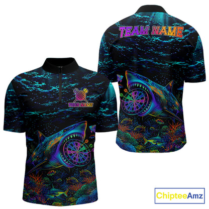 Personalized Ocean Blue Holographic Dartboard Mens Darts Shirt Custom Funny Shark Dart Team Jerseys NYN3203