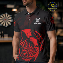 Load image into Gallery viewer, Custom Black And Red Grim Reaper Dartboard Dart Men Polo Shirt Outfits Dart Jerseys NYN1636