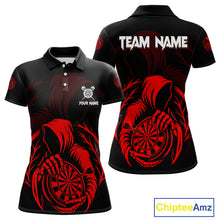 Load image into Gallery viewer, Custom Black And Red Grim Reaper Dartboard Dart Women Polo Shirt Outfits Dart Jerseys NYN1636