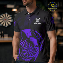 Load image into Gallery viewer, Custom Black And Purple Grim Reaper Dartboard Dart Men Polo Shirt Outfits Dart Jerseys NYN1637
