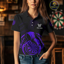 Load image into Gallery viewer, Custom Black And Purple Grim Reaper Dartboard Dart Women Polo Shirt Outfits Dart Jerseys NYN1637