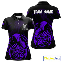 Load image into Gallery viewer, Custom Black And Purple Grim Reaper Dartboard Dart Women Polo Shirt Outfits Dart Jerseys NYN1637