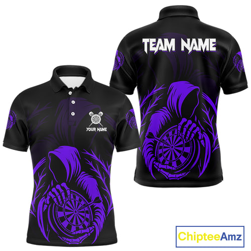 Custom Black And Purple Grim Reaper Dartboard Dart Men Polo Shirt Outfits Dart Jerseys NYN1637