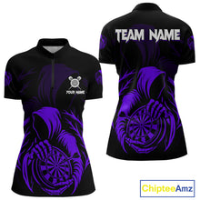 Load image into Gallery viewer, Custom Black And Purple Grim Reaper Dartboard Dart Women 1/4-Zip Shirt Outfits Dart Jerseys NYN1637