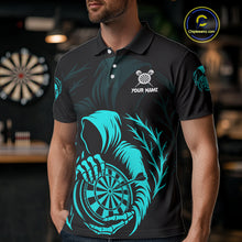 Load image into Gallery viewer, Custom Black And Turquoise Grim Reaper Dartboard Dart Men Polo Shirt Outfits Dart Jerseys NYN1638