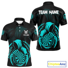 Load image into Gallery viewer, Custom Black And Turquoise Grim Reaper Dartboard Dart Men Polo Shirt Outfits Dart Jerseys NYN1638