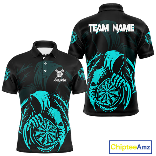 Custom Black And Turquoise Grim Reaper Dartboard Dart Men Polo Shirt Outfits Dart Jerseys NYN1638