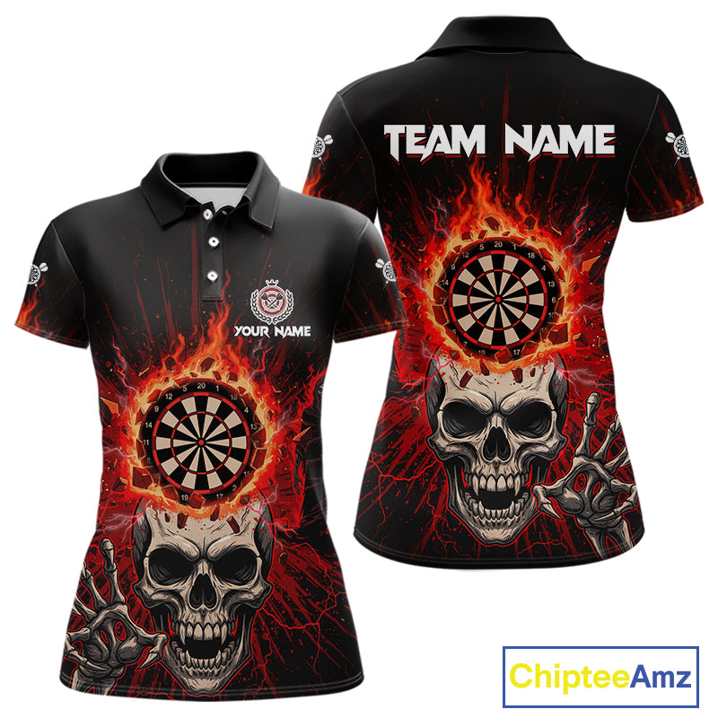 Red Skeleton Flames Cracked Dartboard Custom Women Darts Polo Shirt Dart Jerseys NYN1920