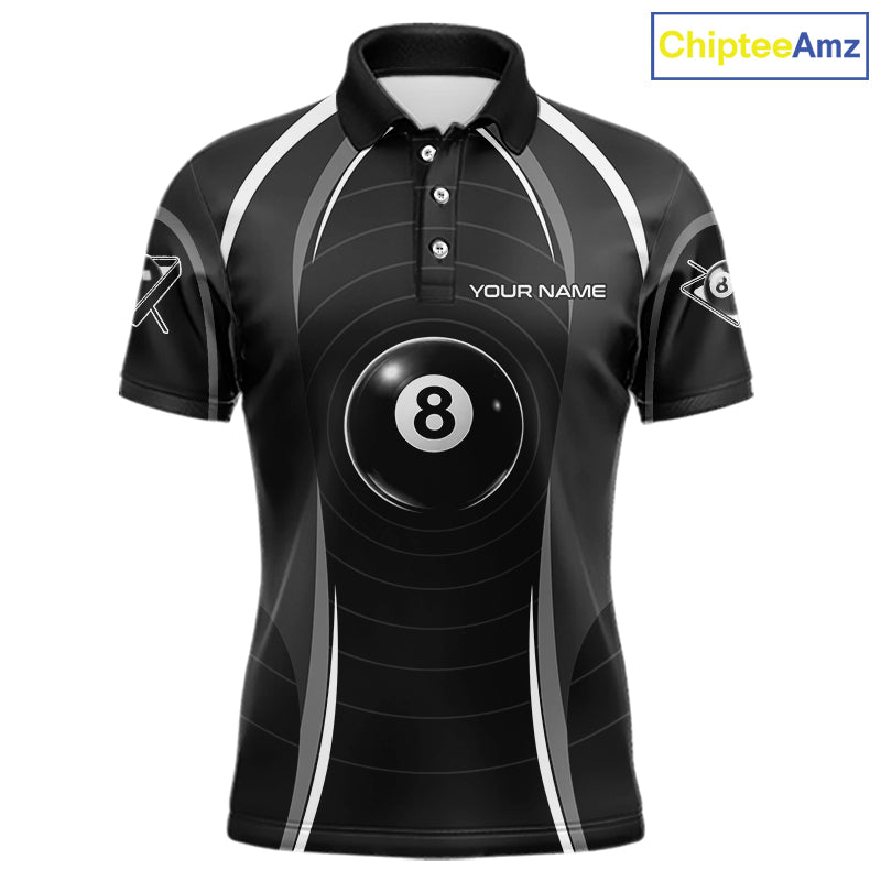 Black Blur 8 Ball Pool Polo & 1/4-Zip Team Shirt For Men Personalized Billiards Ball Apparel NYN2453