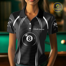 Load image into Gallery viewer, Black Blur 8 Ball Pool Polo &amp; 1/4-Zip Team Shirt For Women Personalized Billiards Ball Apparel NYN2453