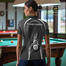 Load image into Gallery viewer, Black Blur 8 Ball Pool Polo &amp; 1/4-Zip Team Shirt For Women Personalized Billiards Ball Apparel NYN2453