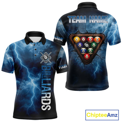 Thunder Lightning Blue Billiard Shirts For Men Custom Cracked 8 Ball Pool Billiard Team Jerseys NYN3044