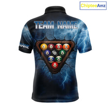 Load image into Gallery viewer, Thunder Lightning Blue Billiard Shirts For Men Custom Cracked 8 Ball Pool Billiard Team Jerseys NYN3044