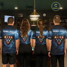 Load image into Gallery viewer, Thunder Lightning Blue Billiard Shirts For Women Custom Cracked 8 Ball Pool Billiard Team Jerseys NYN3044