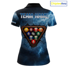 Load image into Gallery viewer, Thunder Lightning Blue Billiard Shirts For Women Custom Cracked 8 Ball Pool Billiard Team Jerseys NYN3044