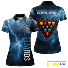 Load image into Gallery viewer, Thunder Lightning Blue Billiard Shirts For Women Custom Cracked 8 Ball Pool Billiard Team Jerseys NYN3044