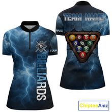 Load image into Gallery viewer, Thunder Lightning Blue Billiard Shirts For Women Custom Cracked 8 Ball Pool Billiard Team Jerseys NYN3044