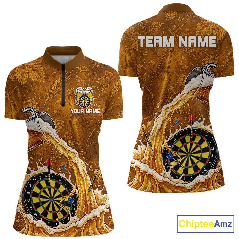 Cheer Beer Dartboard Women Dart Polo 1/4-Zip Shirt Custom Barley & Hops Patten Dart Team Attire NYN3213