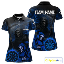 Load image into Gallery viewer, Custom Blue Smokes Flame Dartboard Grim Reaper Dart Women Polo Jerseys Dart Team Shirt NYN1655