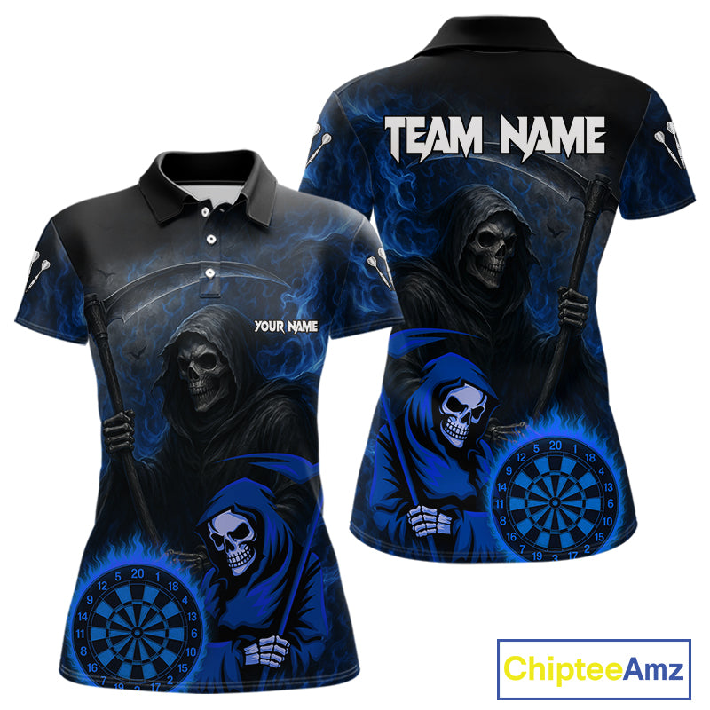 Custom Blue Smokes Flame Dartboard Grim Reaper Dart Women Polo Jerseys Dart Team Shirt NYN1655