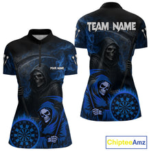 Load image into Gallery viewer, Custom Blue Smokes Flame Dartboard Grim Reaper Dart Women Quarter-Zip Jerseys Dart Team Shirt NYN1655