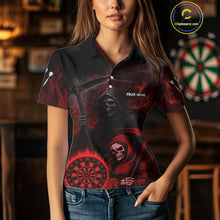Load image into Gallery viewer, Custom Red Smokes Flame Dartboard Grim Reaper Dart Women Polo Jerseys Dart Team Shirt NYN1656
