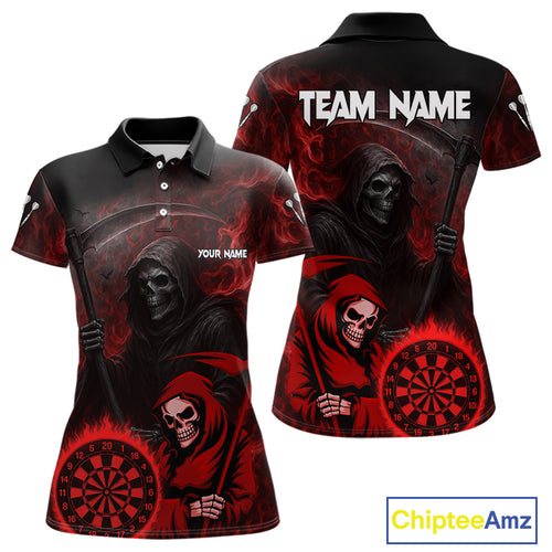 Custom Red Smokes Flame Dartboard Grim Reaper Dart Women Polo Jerseys Dart Team Shirt NYN1656