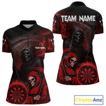 Load image into Gallery viewer, Custom Red Smokes Flame Dartboard Grim Reaper Dart Women Quarter-Zip Jerseys Dart Team Shirt NYN1656