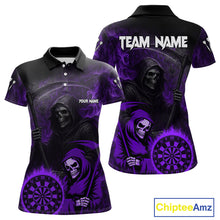 Load image into Gallery viewer, Custom Purple Smokes Flame Dartboard Grim Reaper Dart Women Polo Jerseys Dart Team Shirt NYN1657