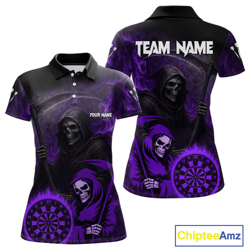 Custom Purple Smokes Flame Dartboard Grim Reaper Dart Women Polo Jerseys Dart Team Shirt NYN1657