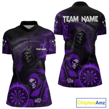 Load image into Gallery viewer, Custom Purple Smokes Flame Dartboard Grim Reaper Dart Women Quarter-Zip Jerseys Dart Team Shirt NYN1657
