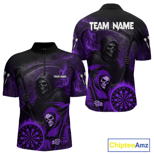 Custom Purple Smokes Flame Dartboard Grim Reaper Dart Men Quarter-Zip Jerseys Dart Team Shirt NYN1657