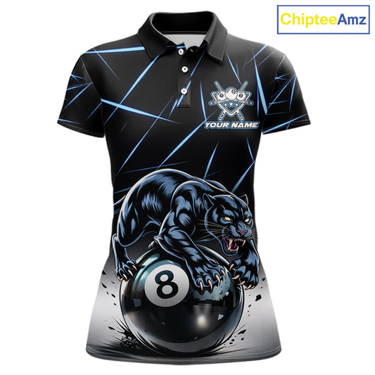 Blue Funny Panther 8 Ball Pool Polo & 1/4-Zip Team Shirt For Women Custom 3D Billiards Ball Apparel NYN2462
