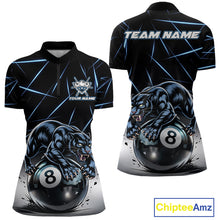 Load image into Gallery viewer, Blue Funny Panther 8 Ball Pool Polo &amp; 1/4-Zip Team Shirt For Women Custom 3D Billiards Ball Apparel NYN2462