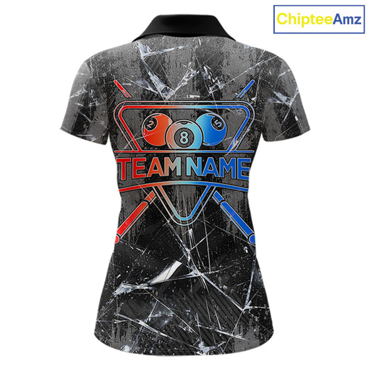 Glass Crack 8 Ball Pool Women Polo & 1/4-Zip Team Shirts Custom Fire Flame Billiards Ball Apparel NYN2463