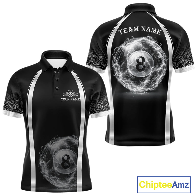Black & Silver Thunder Lightning White 8 Ball Billiard Jerseys For Men Custom Billiard Team Shirt NYN2834