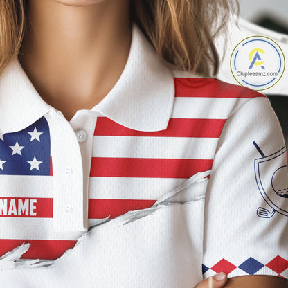Womens US Flag Golf Shirts Patriotic Golf Jersey Custom Red And Blue Golf Polo Clothes, Golf Gifts NYN3054