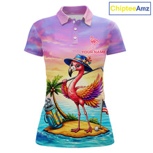 Load image into Gallery viewer, Women's flamingo island golf ball polo shirt mockup tropical golf attire