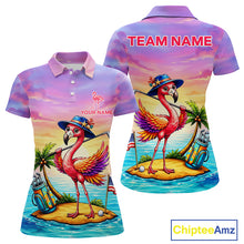 Load image into Gallery viewer, Women's flamingo island golf ball polo shirt mockup tropical golf attire