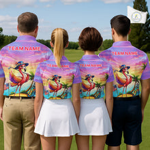 Load image into Gallery viewer, Men's golf team wearing tropical flamingo golf polo shirts