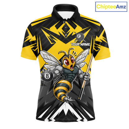 Black And Yellow Funny Bee Billiard Team Shirt For Men Custom 8 Ball Pool Tournament Jersey NYN3776