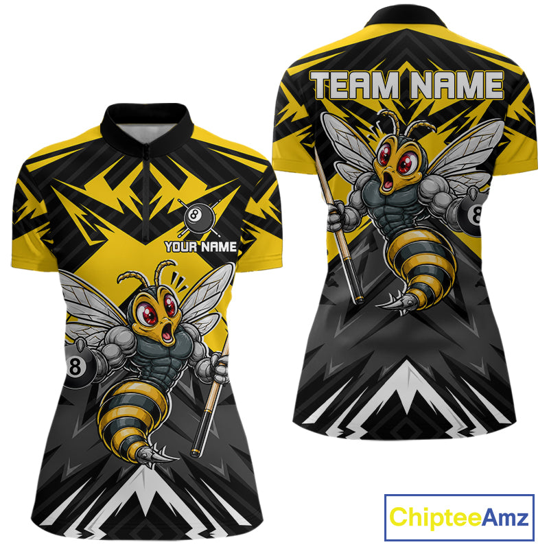 Black And Yellow Funny Bee Billiard Team Shirt For Women Custom 8 Ball Pool Tournament Jersey NYN3776