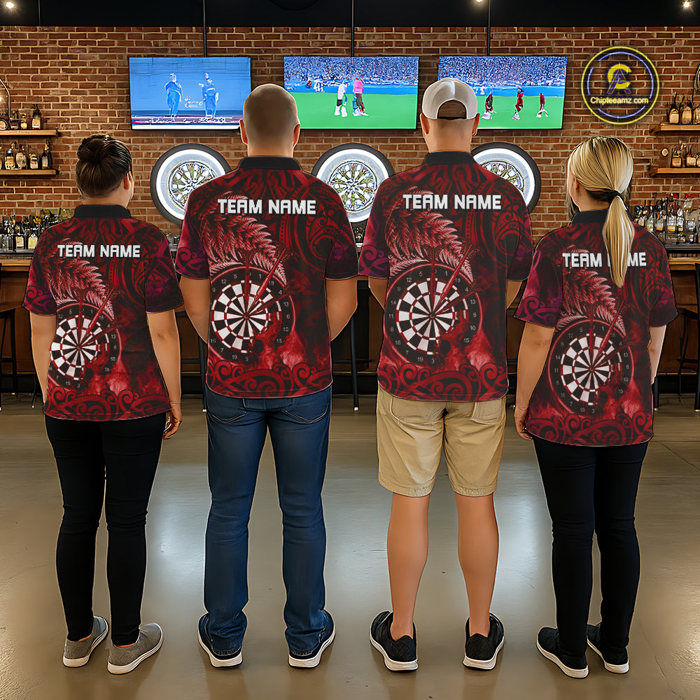 Personalized Fern Leaves Red Fire Tribal Dart Polo Shirts For Men Dart Team Jerseys NYN2192