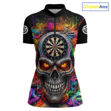 Load image into Gallery viewer, Colorful Smoke Cracked Skull Dartboard Dart 1/4-Zip Shirts For Women Custom Splatter Dart Team Shirts NYN2682