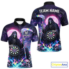 Load image into Gallery viewer, Galaxy Holographic Grim Reaper Dartboard Skull Dart Polo Shirts For Men Custom Name For Dart Players NYN2686