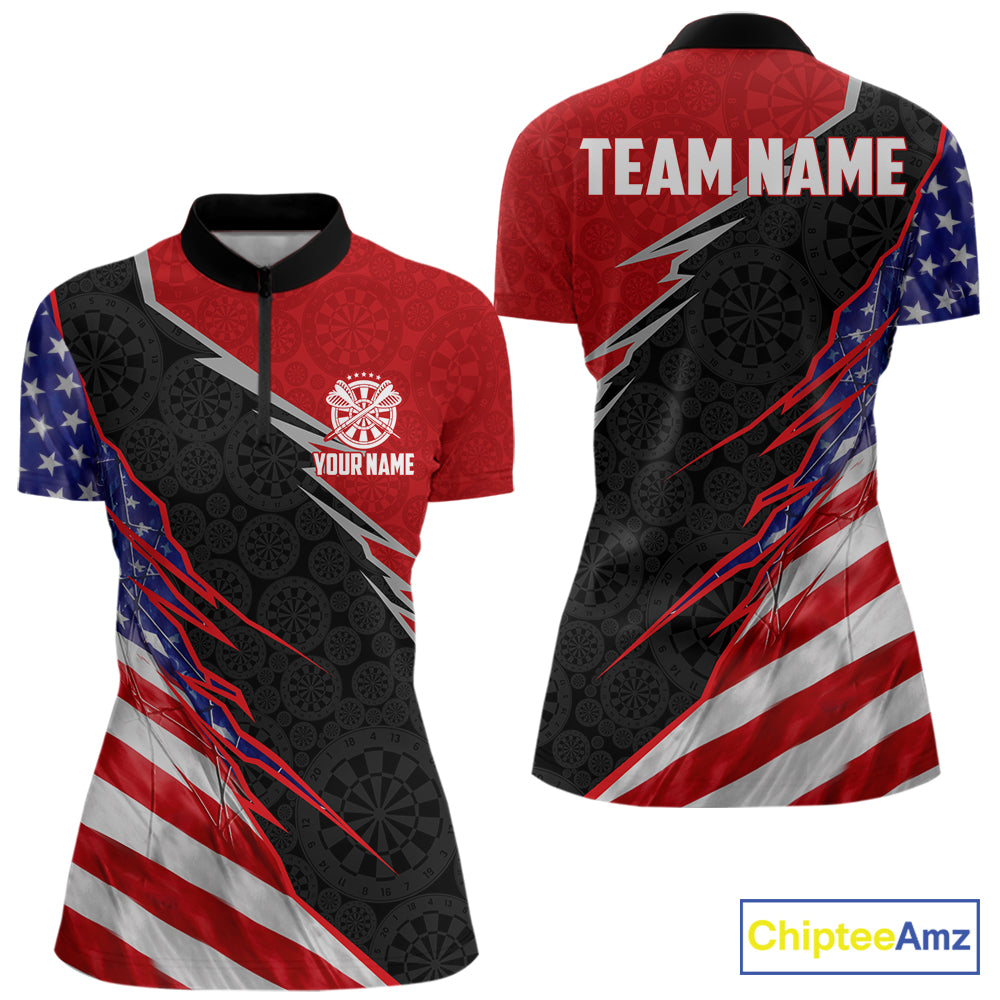 Personalized American Flag Darts Shirt For Women Custom Patriotic US Darts Team Jersey NYN2840