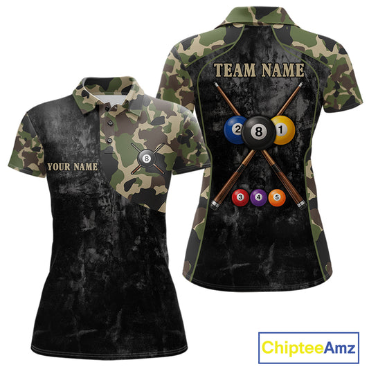 Black Grunge Camouflage Billiard Pool Shirt For Women Custom 8 Ball Billiard Team Jersey NYN3065
