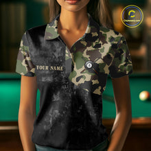 Load image into Gallery viewer, Black Grunge Camouflage Billiard Pool Shirt For Women Custom 8 Ball Billiard Team Jersey NYN3065